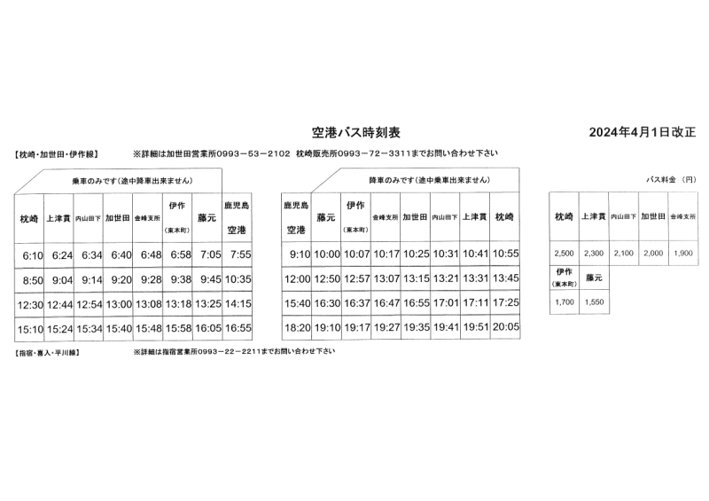 空港バス時刻表
